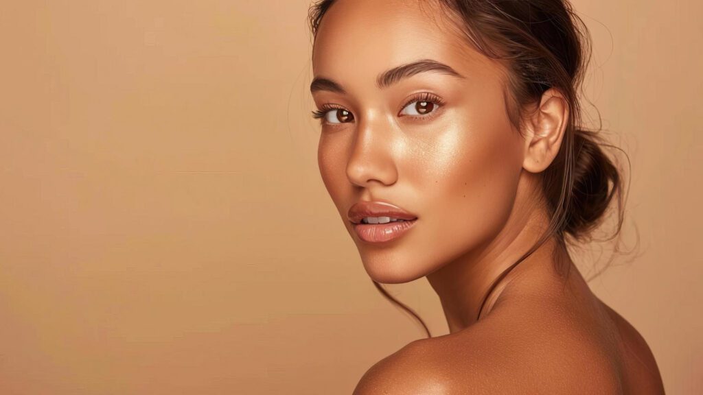 Woman with tanned skin golden glow